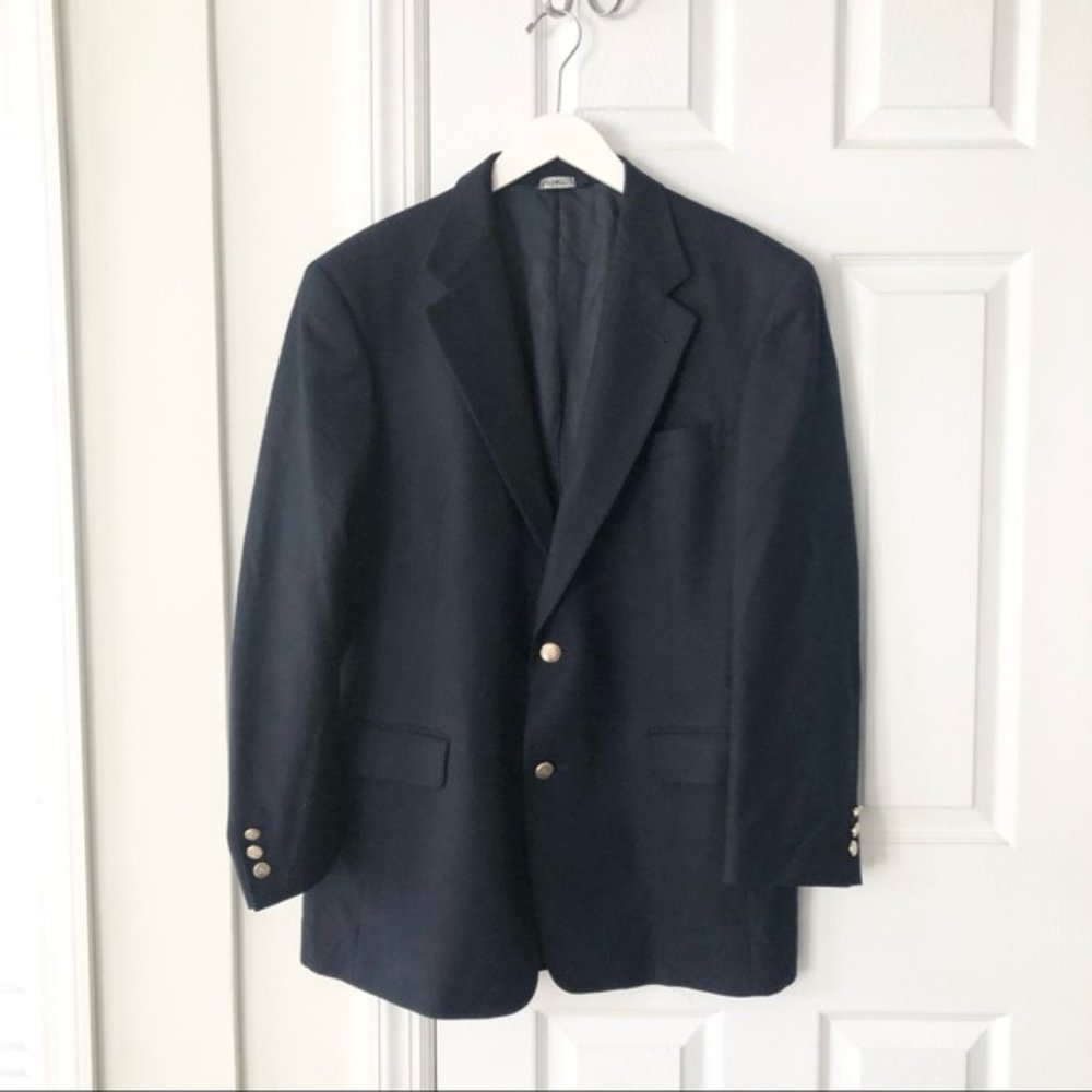 Vintage Burberry Men's Navy Blue Wool Two Button Blazer Sports Jacket 41R